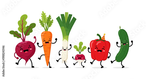 Joyful Vegetable Pals Celebrating Health And Happiness With Playful Movements And Fun