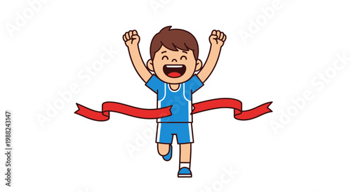 Joyful Young Athlete Celebrates Crossing The Finish Line Victory In A Race