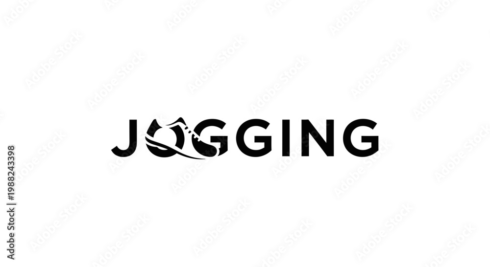 Fototapeta premium Jogging Typography Logo Design Featuring a Running Shoe to Convey Fitness and Sport
