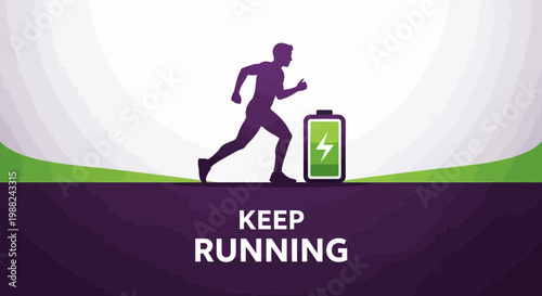Keep Running Concept: An Energetic Illustration with a Silhouette and Charging Symbol