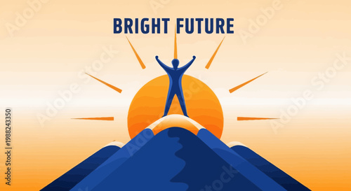 Inspiring Future Outlook Celebrating Success with Silhouette on Mountain Illustration Design