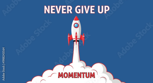 Inspiring Rocket Ascending With Message Of Perseverance And Determination Over Blue Backdrop