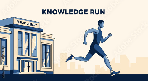 Knowledge Runs From Library Building Illustrates Learning Journey Concept Visually