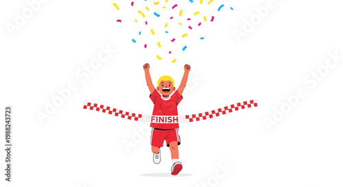Joyful Athlete Crossing the Finish Line with A Shower of Confetti Illustration