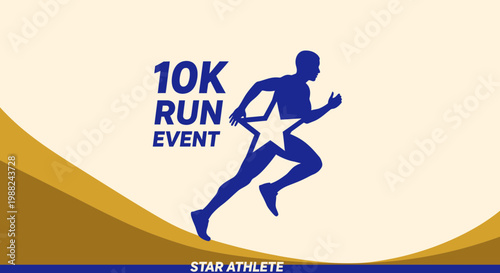 Inspiring Running Event Advertisement Featuring Athlete Silhouette and Star Graphic Celebration
