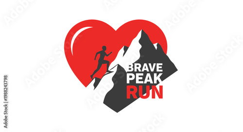 Inspiring Running Event Logo Featuring a Heart, Mountain, and Silhouette of an Athlete