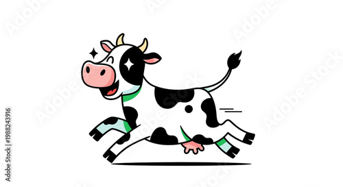 Joyful Cartoon Cow Galloping Across a White Background