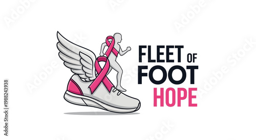 Inspiring Running Shoe With Wings And Pink Ribbon Symbolizing Hope For A Great Cause