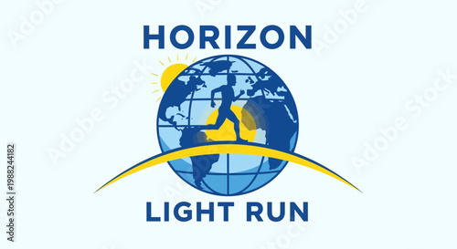 Inspiring Horizon Light Run Around the World with The Sun and An Athlete Silhouette