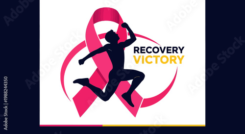Inspiring Illustration Depicting Recovery and Victory Over Adversity, Raising Hand