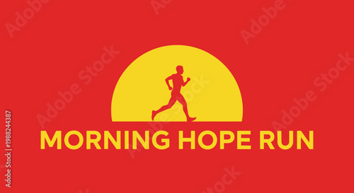 Inspiring Sunrise Run Emblem: Hopeful Silhouette Jogging with the Morning Sun