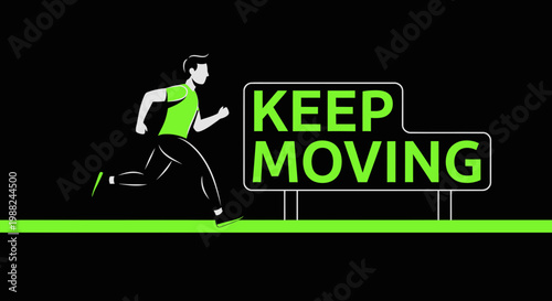 Inspiring Illustration of a Figure in Motion with Motivational Signage and Green Accents