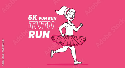 Joyful Girl In Tutu Running in a 5K Fun Run, Cheerful Sporting Event