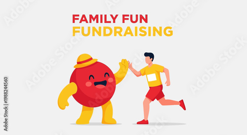 Joyful Fundraising Event Featuring Sporty Person and Cheerful Mascot with Giving A High Five