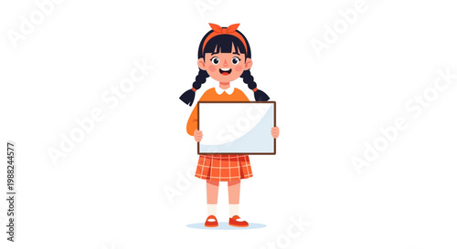 Joyful Girl Presenting a Blank Signboard for Advertisement or Custom Message Display