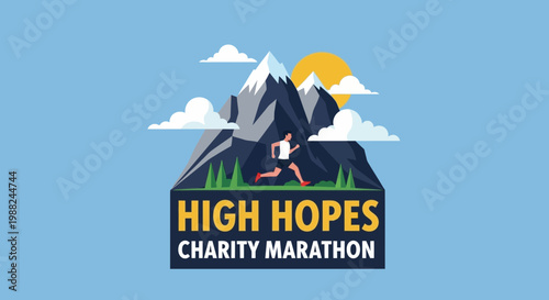 Inspiring Illustration of High Hopes Charity Marathon with Runner and Mountain Scene