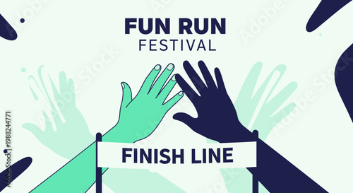 Joyful Illustration of Fun Run Festival With Touching Hands at the Finish Line