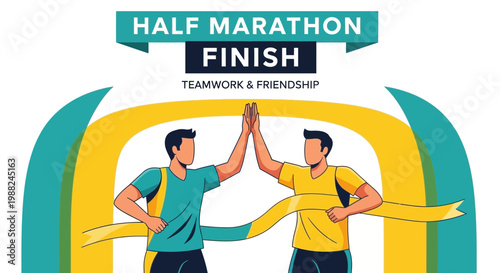 Joyful Marathon Completion of Two Athletes Sharing a Victory with High-Five Celebration