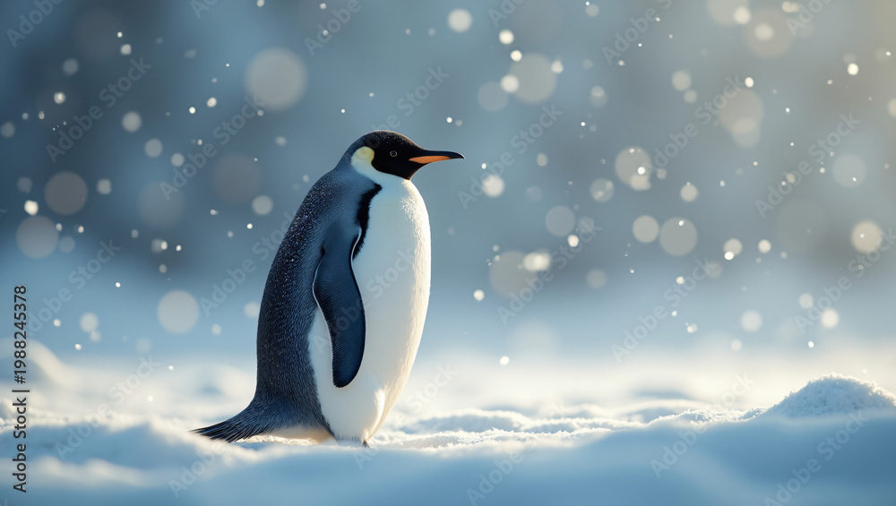 Obraz premium Penguin_walking_alone_in_a_serene_winter_landscape_