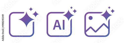 Set of generated AI icons. AI star symbol with a pointed and rounded tip. AI logotype. Artificial intelligence concept. Icon element for app and web. AI icon with shield protected. AI star icon. EPS10