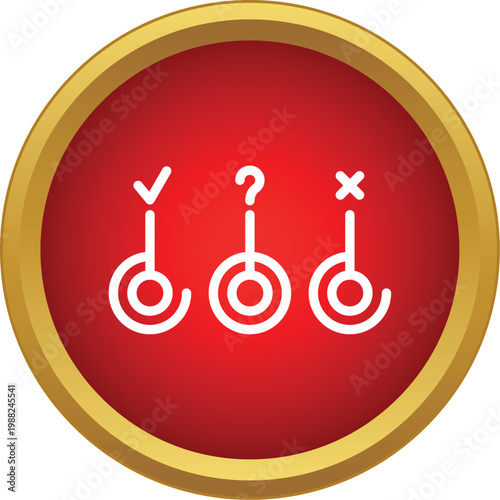 Icons representing choice, question, and rejection within a red circle