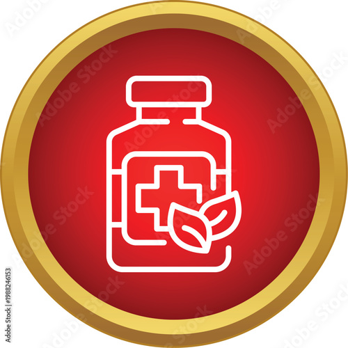 Bottle outline with cross and leaves representing alternative medicine, nature, and wellness