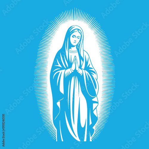 Vector illustration of the Virgin Mary. Our Lady of Guadalupe.