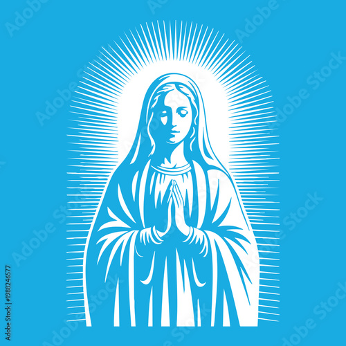 Vector illustration of the Virgin Mary. Our Lady of Guadalupe.