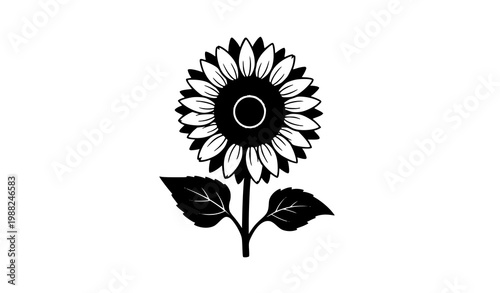 Sunflower silhouette vector with bold floral shape simple black flower design isolated on white