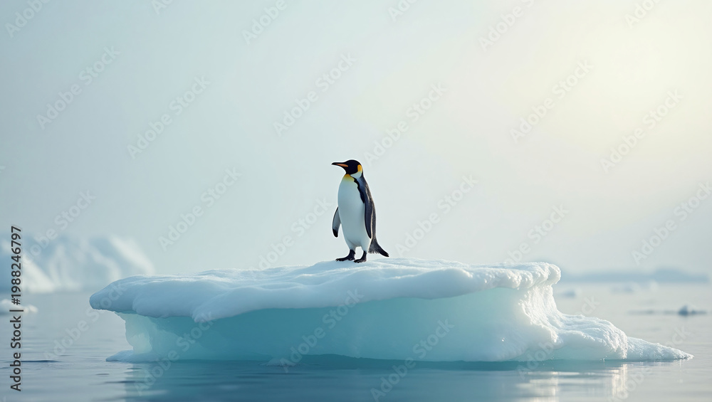 Obraz premium Single_penguin_standing_alone_on_a_large_serene_ice