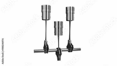 Car Engine with Three Cylinders and Rotating Crankshaft on White Background - 3d 4k animation (3840 x 2160 px)