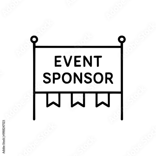 Black line icon of event sponsor sign with ribbons