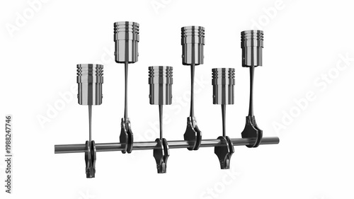 Car Engine with Six Cylinders and Rotating Crankshaft on White Background - 3d 4k animation (3840 x 2160 px)