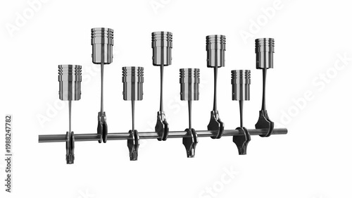 Car Engine with Eight Cylinders and Rotating Crankshaft on White Background - 3d 4k animation (3840 x 2160 px)