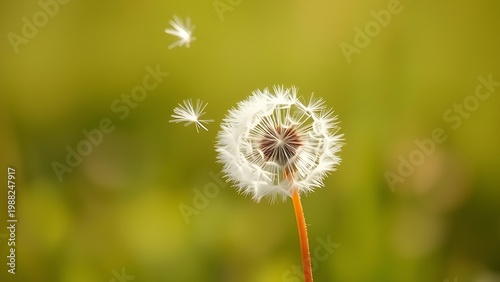 seedhead. Dandelion seeds scattering in the wind, empty stem left behind. gardening catalogs, home-decor guides, designed for home decor and floral branding and gardening and botanical catalogs.