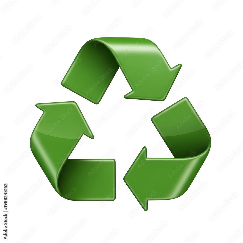 Obraz premium Green recycling symbol with arrows on transparent background for eco friendly and sustainability concepts