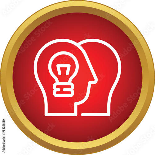 Two human heads with a lightbulb showing creativity and insightful thinking