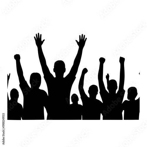 Black silhouettes of people with raised hands