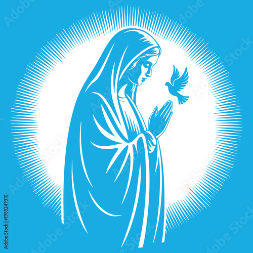 Vector illustration of the Virgin Mary. Our Lady of Guadalupe.