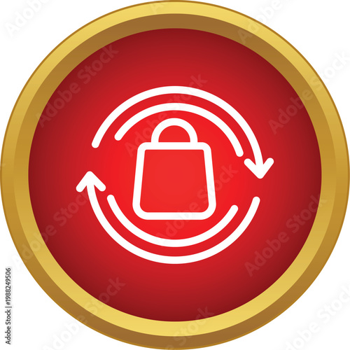 Shopping bag with circular arrows symbolizing return, exchange, or product cycle