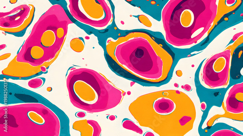 Vibrant pop art pattern with colorful fluid blobs on white in bold contemporary abstract style