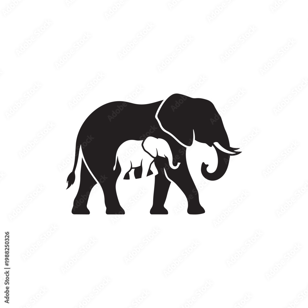 Fototapeta premium Majestic Elephant Silhouette Vector in Black and White Minimal Wildlife Illustration