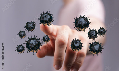 Hand pointing at viruses re...