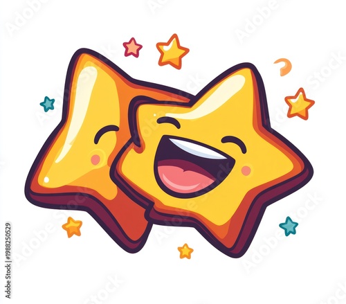 Cartoon Stars Laughing and Smiling Together.