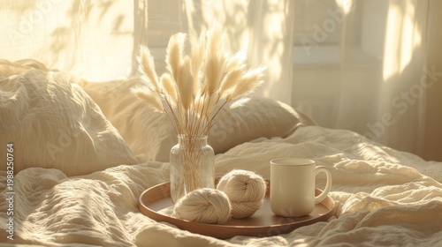 Cozy Morning Breakfast in Bed Scene.