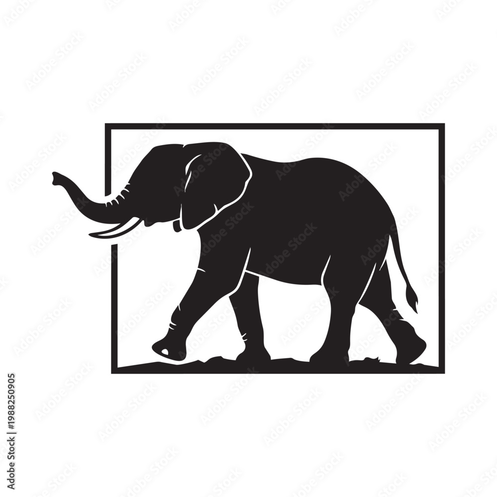 Fototapeta premium Majestic Elephant Silhouette Vector in Black and White Minimal Wildlife Illustration