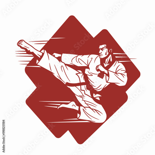 kungfu silhouette, editable vector image