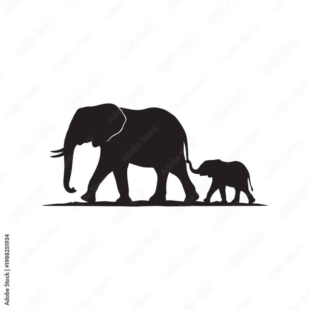 Fototapeta premium Majestic Elephant Silhouette Vector in Black and White Minimal Wildlife Illustration