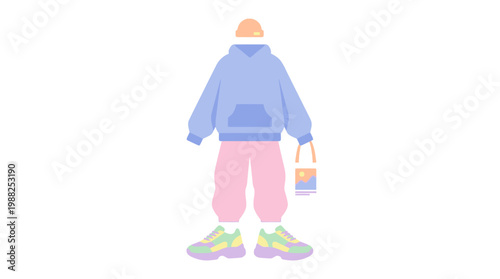 Modern Casual Fashion Outfit with Hoodie and Pink Trousers.