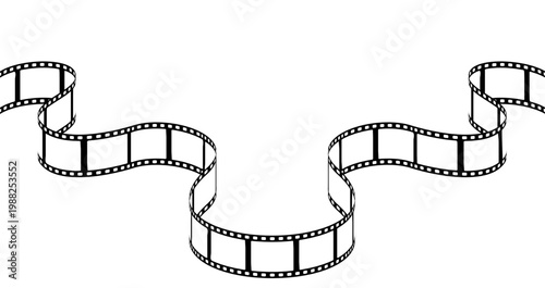 A winding film strip winds across a blank white background. Vector illustration